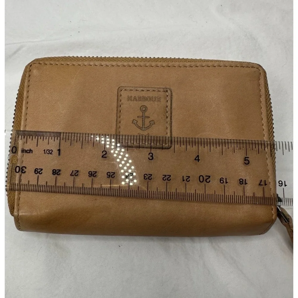 New Harbour 2nd Tan Leather Wallet Zip Around Weave Tri Fold‎ Multi Pocket
